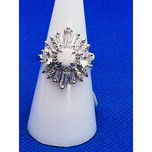 Ring Bomb Party Ring, Size 7, white stone, silver color band, contemporary